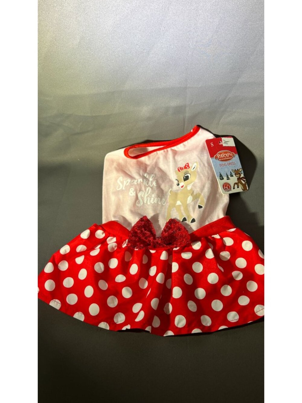 Rudolph The Red-Nosed Reindeer Dog Dress Size S Red & White Polka Dot Skirt With
